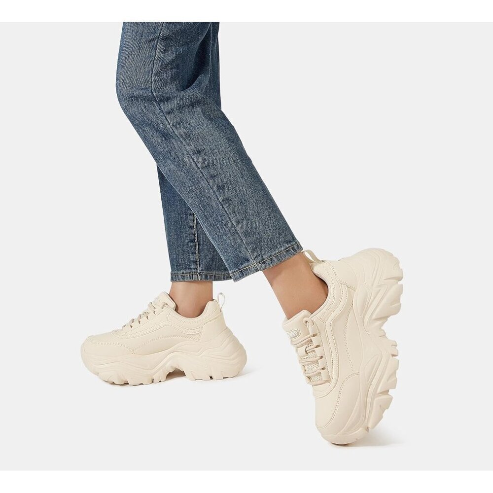 Lucky Step Women Beige Rhinestone Lace Up Chunky Dad Casual Walking Sneakers - Picture 8 of 9